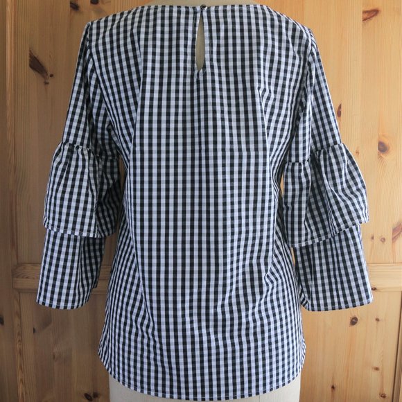 Como Navy/White Classic Gingham Blouse Cotton - Picture 4 of 8